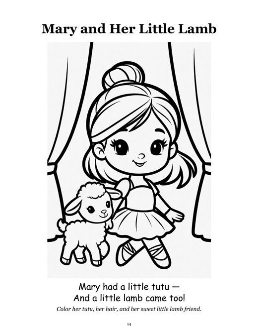 A real interior coloring page — bold outlines, one subject, generous margins